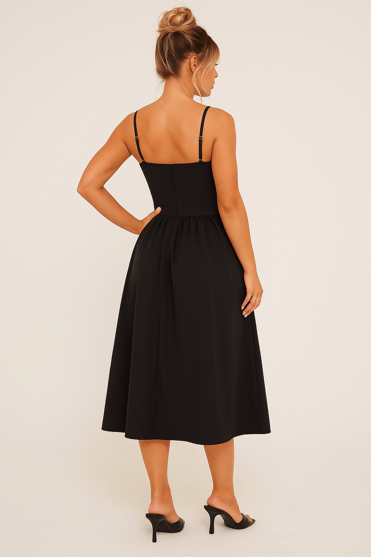 Isabella | Women’s Black Pleated Skater Midaxi Dress2