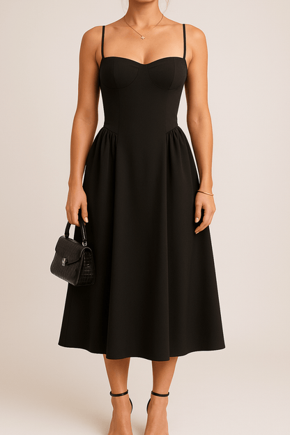 Isabella | Women’s Black Pleated Skater Midaxi Dress3